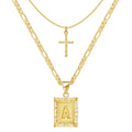 Cross Initial Necklace Set | Gold