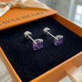 Amethyst Round Studs | White Gold