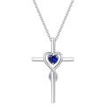 Sapphire Heart Stone Cross Necklace | White Gold