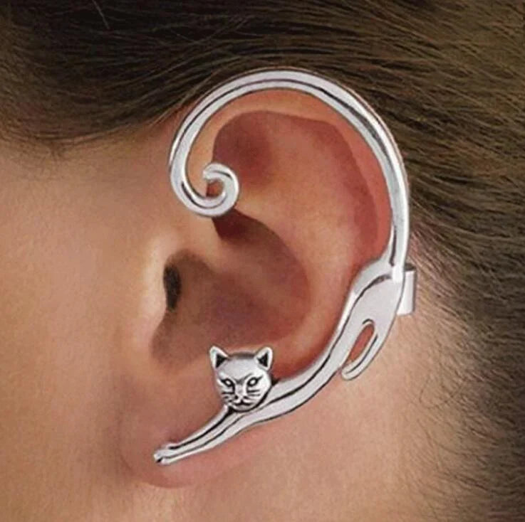 Silver Whisker Charm One-Sided Earring | White Gold
