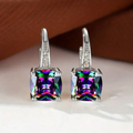 Mystic Stone Hoop Earrings | White Gold