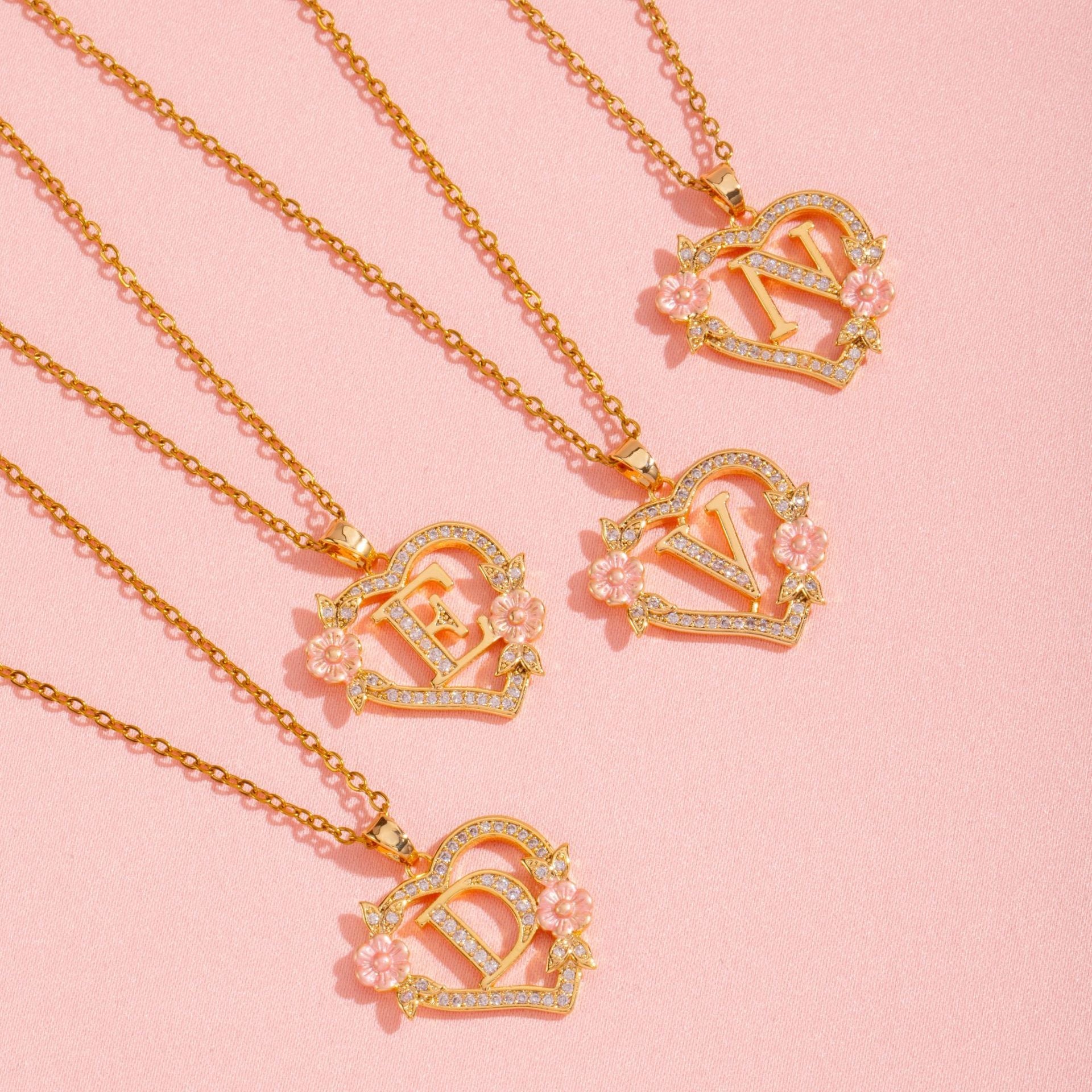 Floral Charm Initial Necklace | Gold