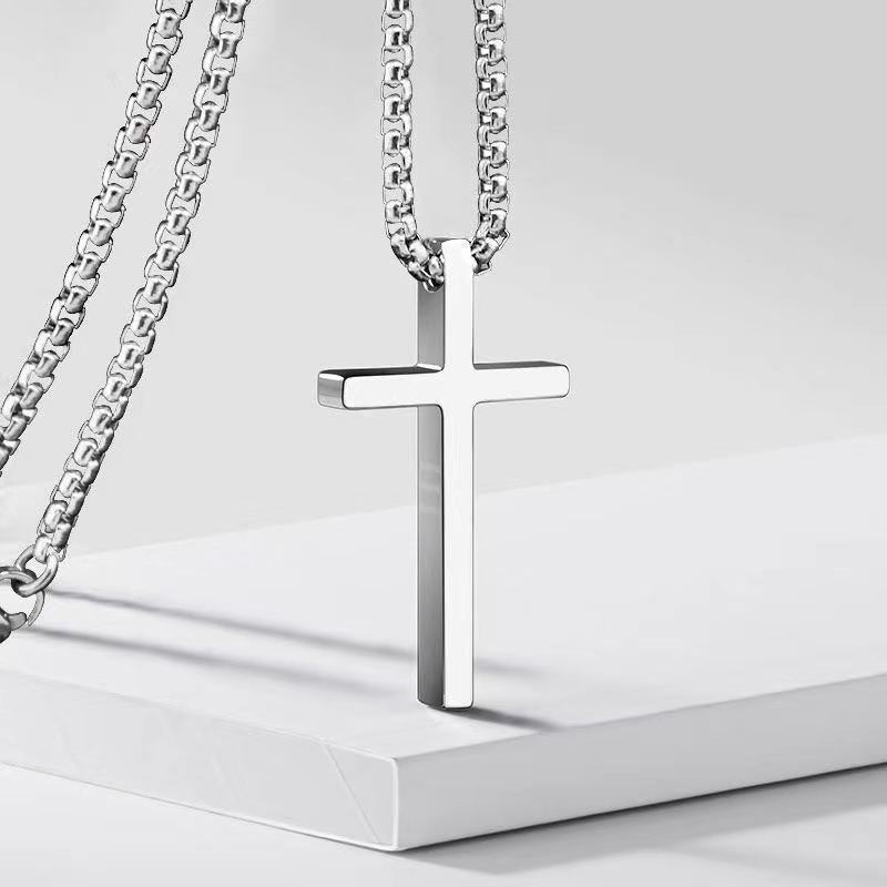 Bezel Cross Necklace | White Gold