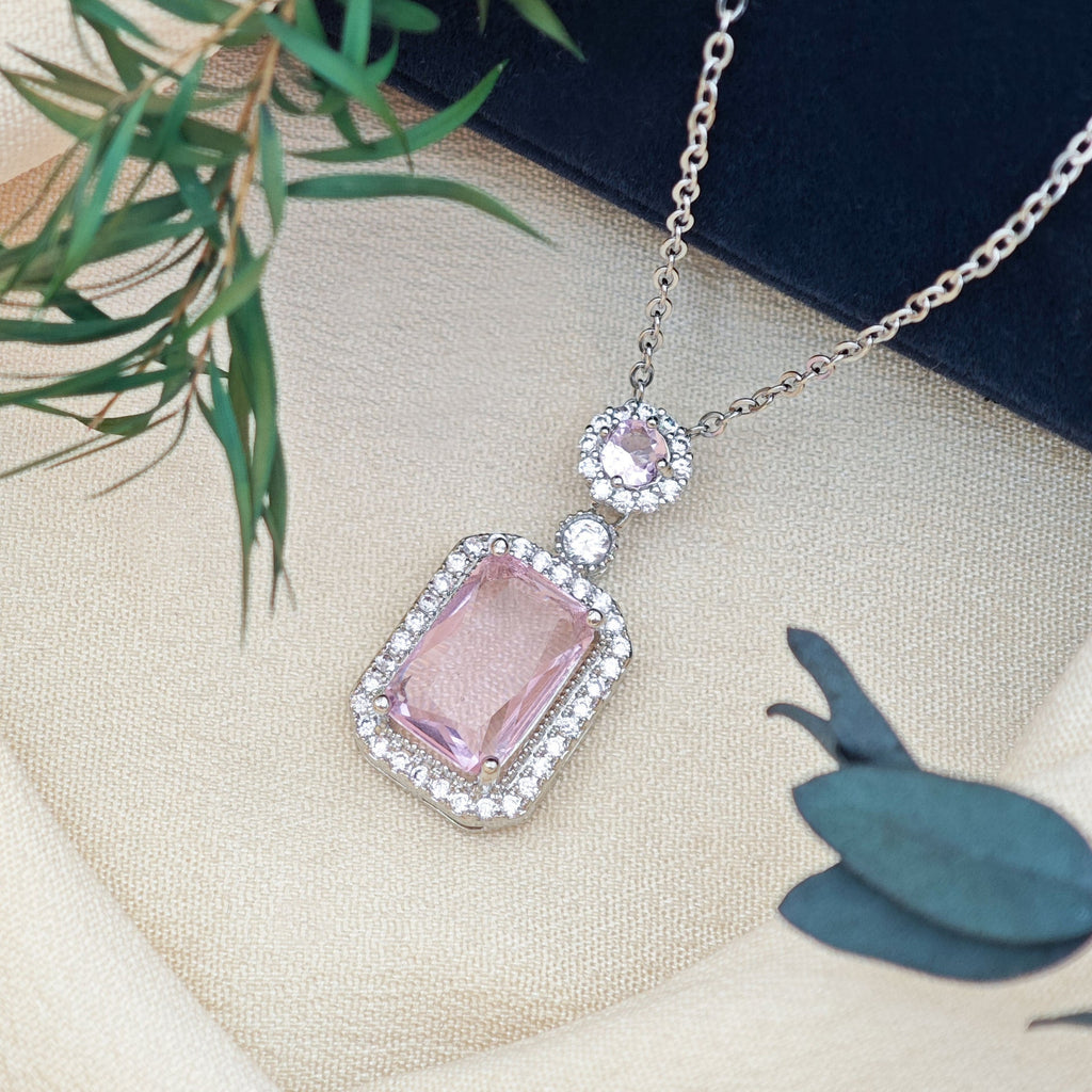 Rose Pave Pendant Necklace | White Gold