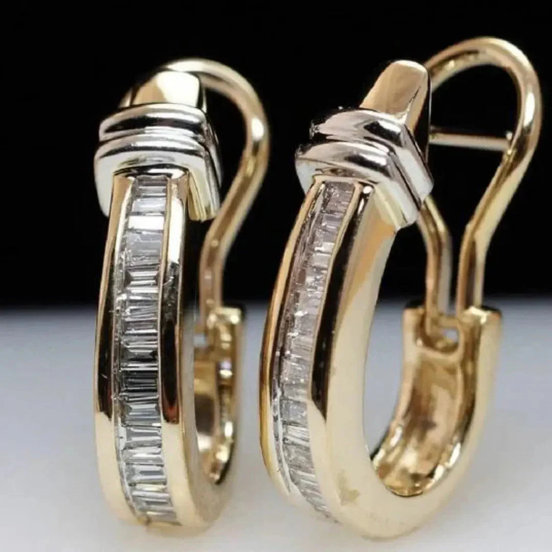 Vintage Crystal Hoop Earrings | Gold