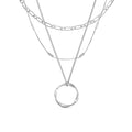 Open Circle Three Row Necklace | White Gold