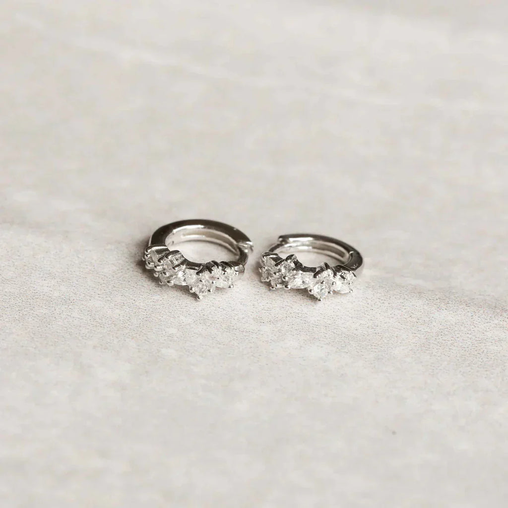 Crystal Cluster Huggies | White Gold